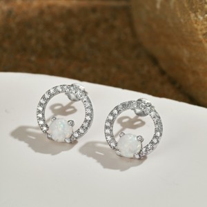 Zirconia Circle Opal Stud Earring 40700031