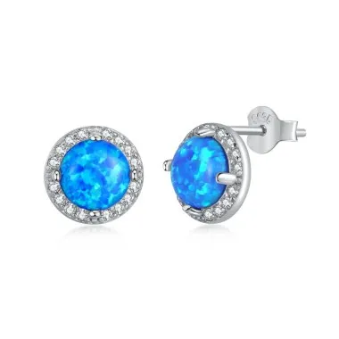 Shiny Zirconia Round Opal Stud Earring 40700036