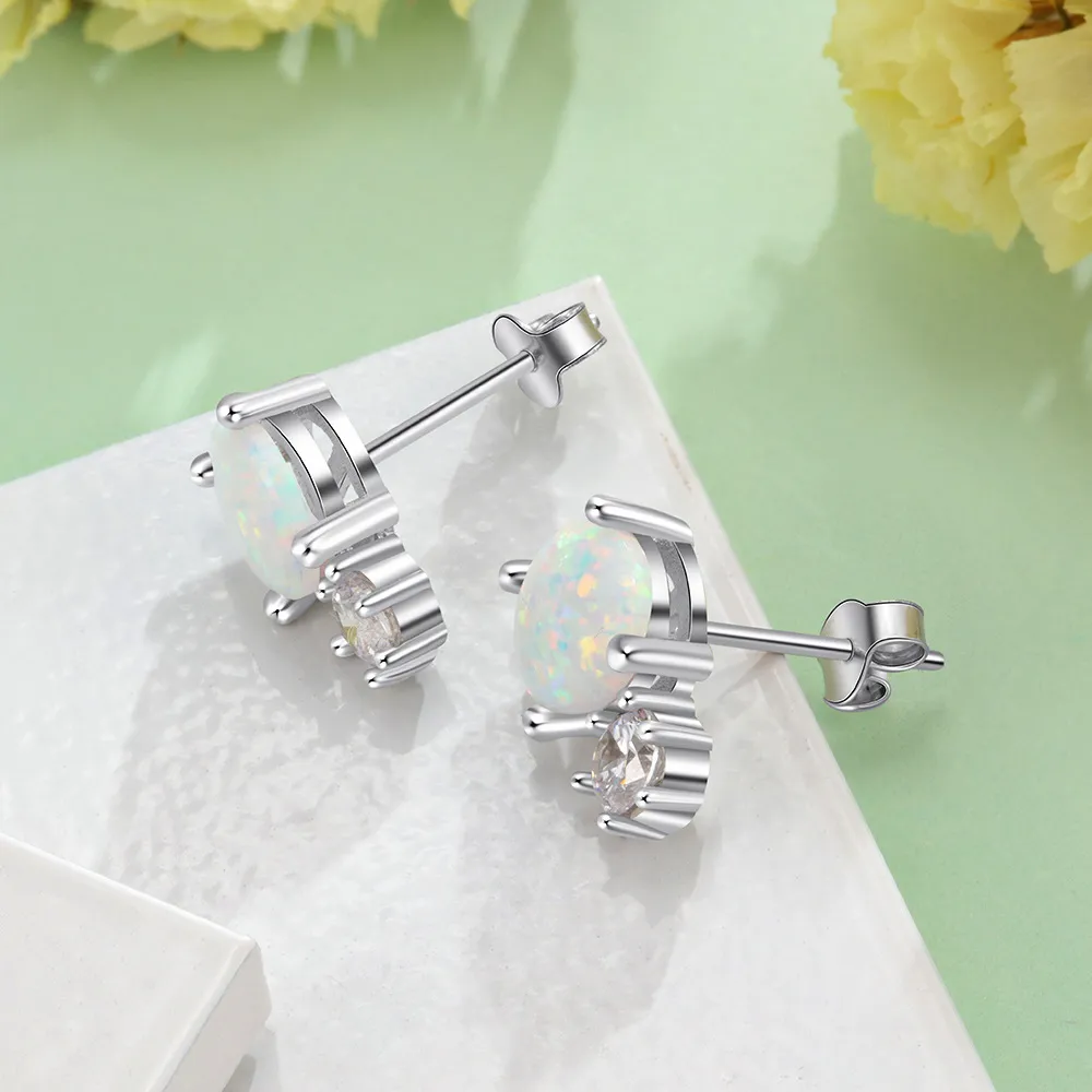 S925 White Opal Round Stud Earring 40700040 - image2
