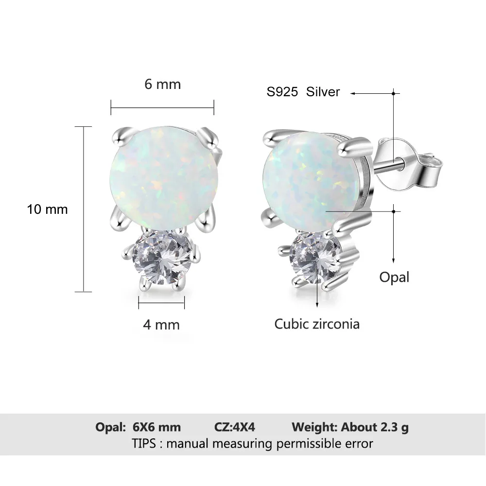 S925 White Opal Round Stud Earring 40700040 - image1