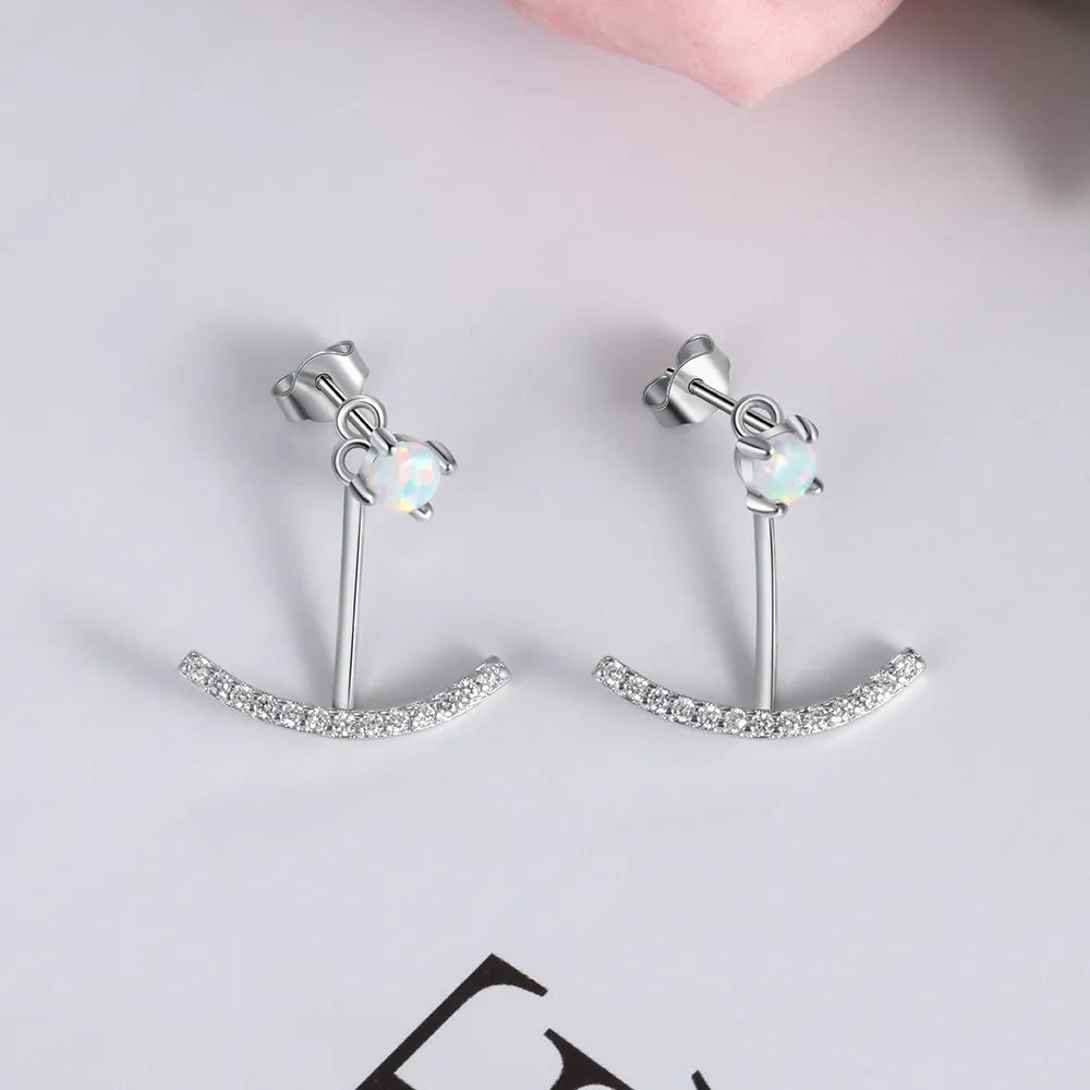 S925 White Opal Smile Zirconia Stud Earring 40700041 - image2