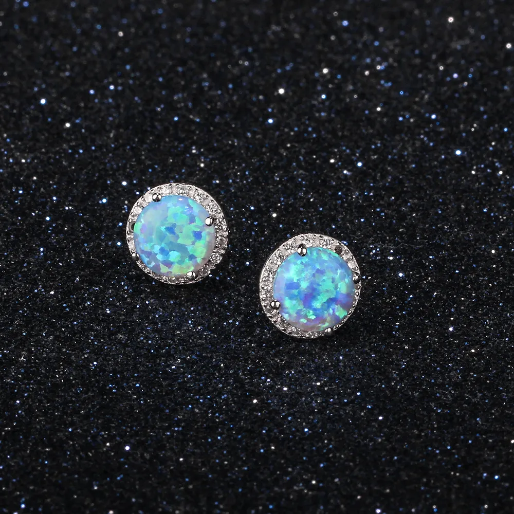 S925 Blue Round Opal Zirconia Stud Earring 40700043 - image2