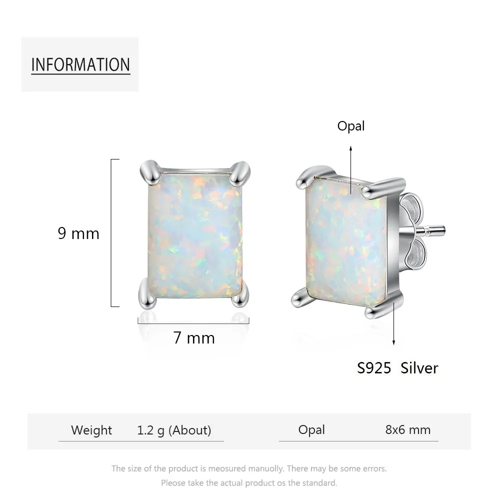 S925 Rectangle White Opal Stud Earring 40700044 - image1