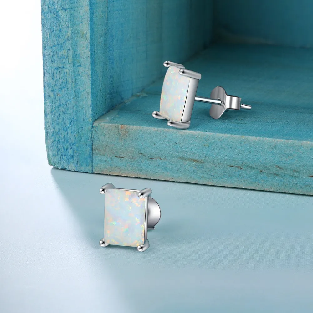 S925 Rectangle White Opal Stud Earring 40700044 - image2