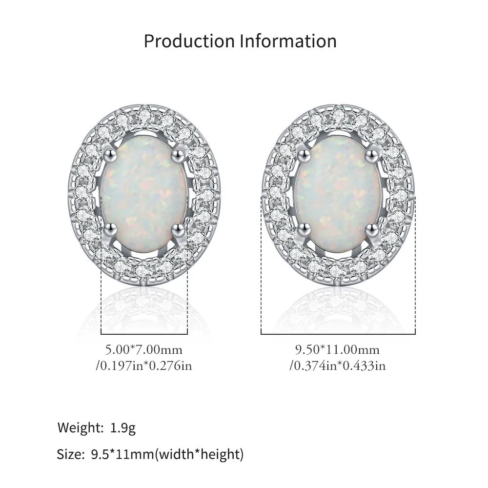 925 Sterling Silver Vintage Oval Created Opal Halo Stud Earrings 40700046 - image2