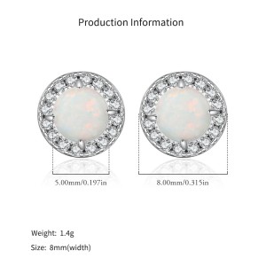 925 Sterling Silver Round Lab Opal Halo Stud Earrings 40700048