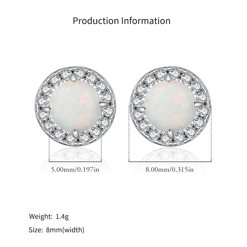 925 Sterling Silver Round Lab Opal Halo Stud Earrings 40700048 - image2