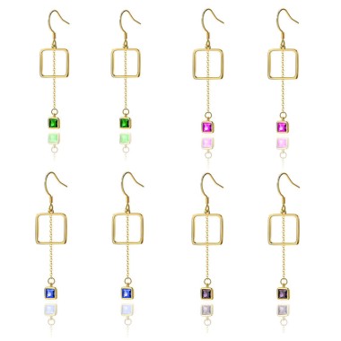 925 Sterling Silver Square CZ Tassel Dangle Earrings 50100009