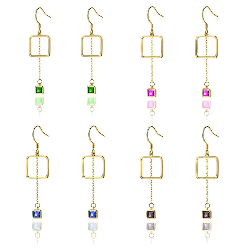 925 Sterling Silver Square CZ Tassel Dangle Earrings 50100009