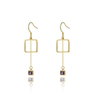 925 Sterling Silver Square CZ Tassel Dangle Earrings 50100009