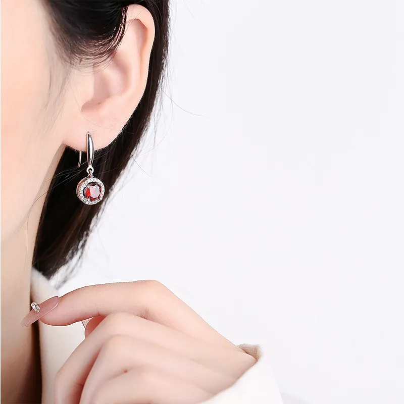 Red Zirconia Birthday Stone Dangle Earrings 50100020 - image2