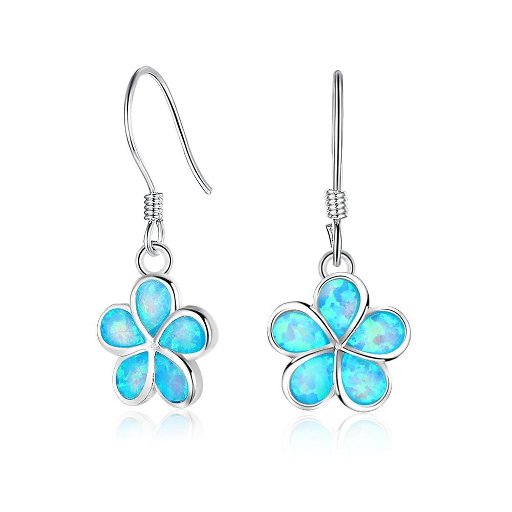 Bloom Flower Blue Opal Dangle Earring 50100025