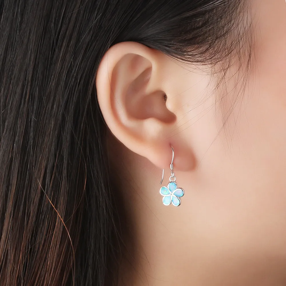 Bloom Flower Blue Opal Dangle Earring 50100025 - image1