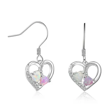 Zirconia Heart Opal Dangle Earring 50100028