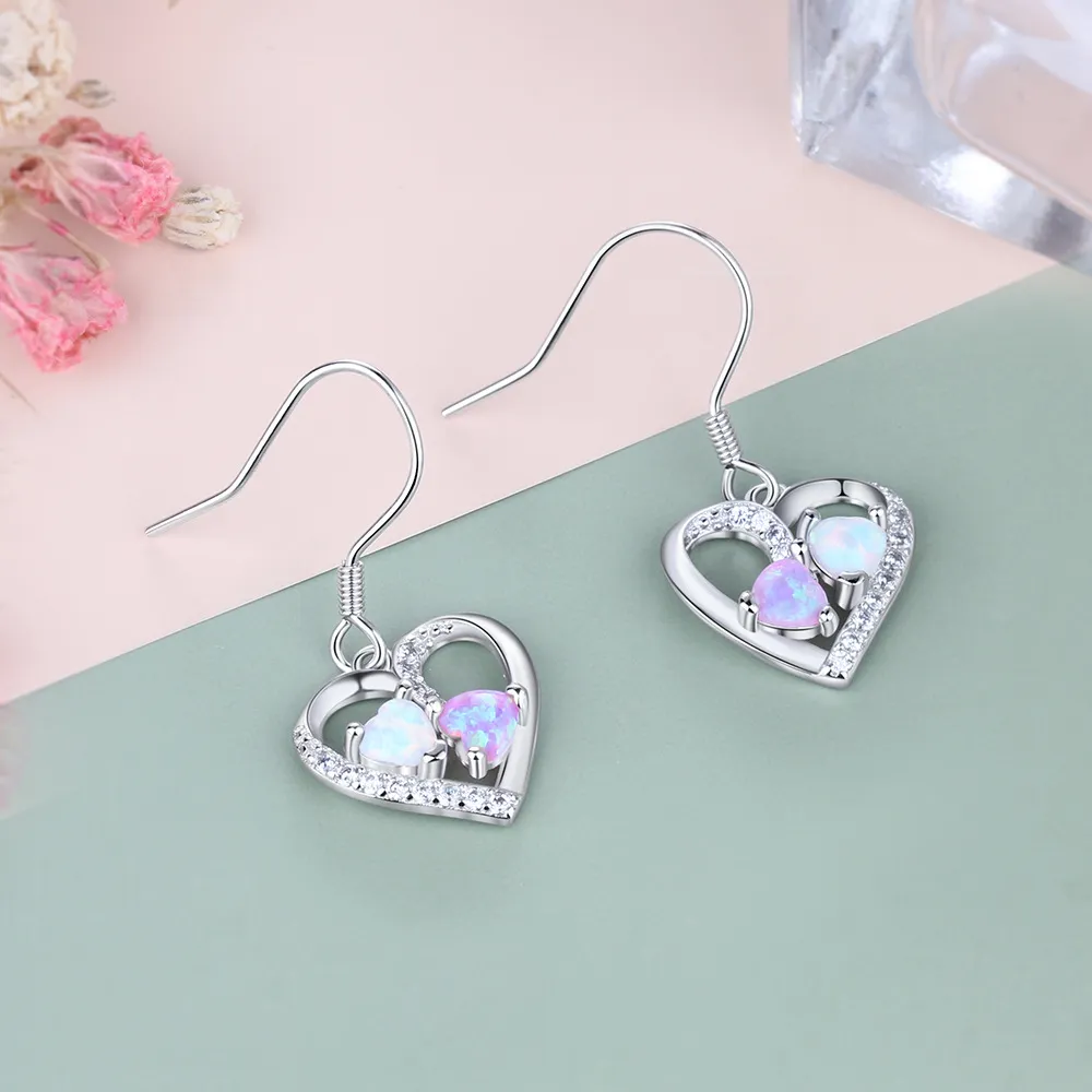 Zirconia Heart Opal Dangle Earring 50100028 - image1