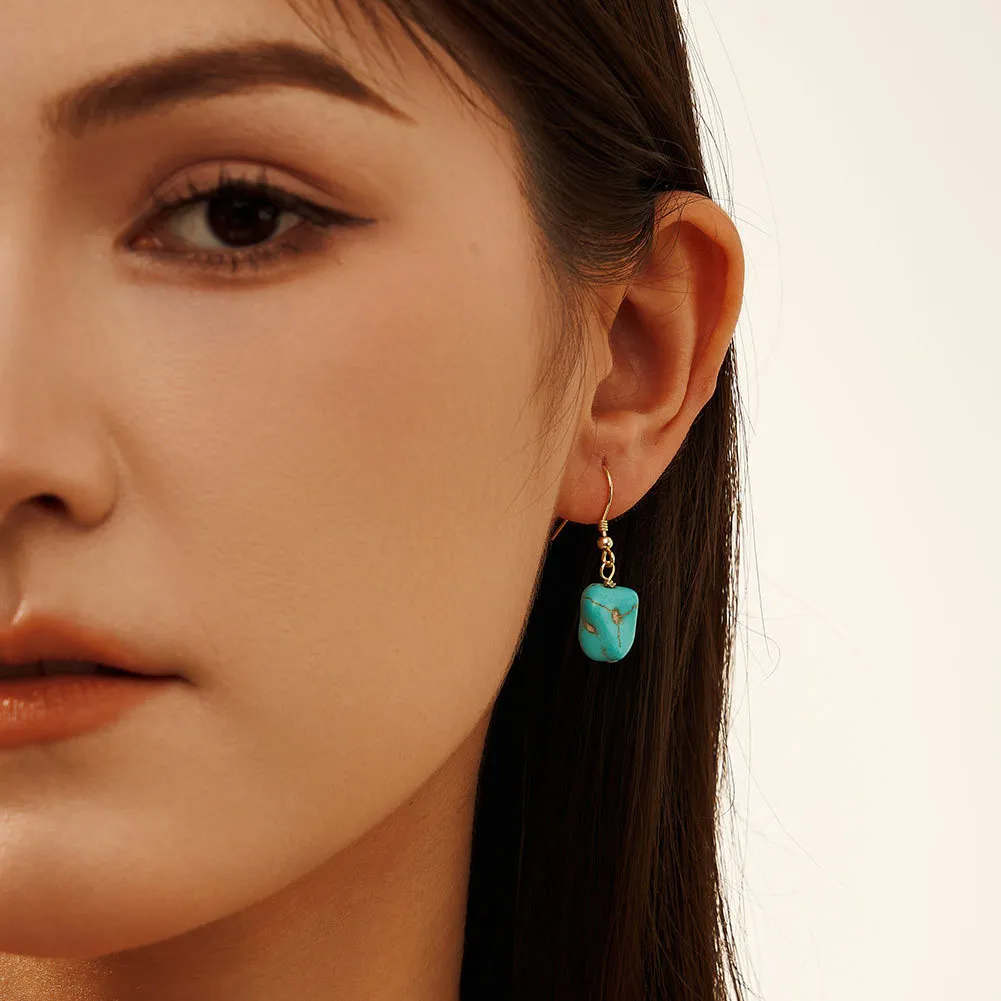 S925 Vintage Blue Turquoise Dangle Earring 50100030 - image1