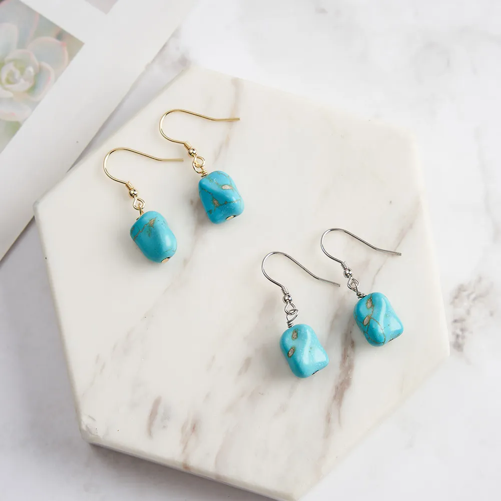 S925 Vintage Blue Turquoise Dangle Earring 50100030 - image2