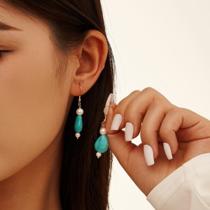 S925 Vintage Waterdrop Turquoise Pearl Dangle 50100031