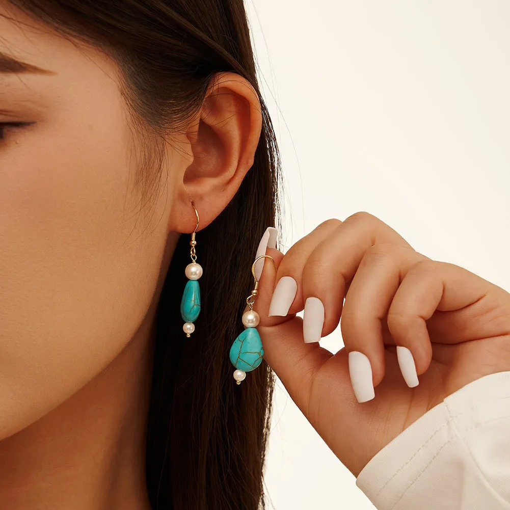 S925 Vintage Waterdrop Turquoise Pearl Dangle 50100031 - image1