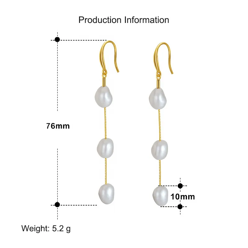 925 Sterling Silver Fresh Water Pearl Dangle Tassel Earring 50100033 - image2