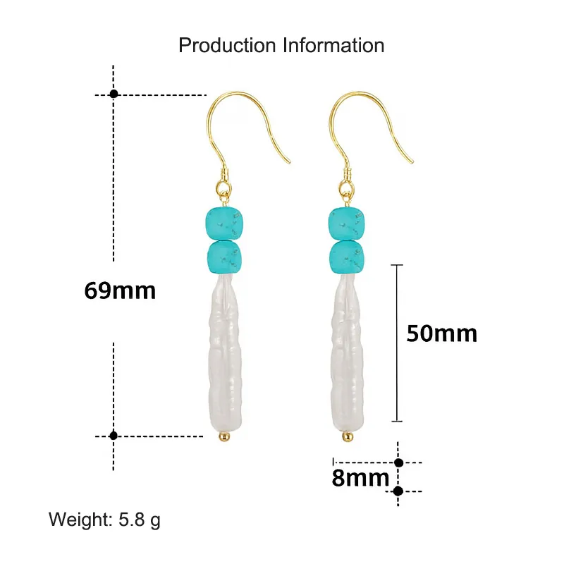 S925 Bohemia Turquoise Fresh Water Pearl Dangle Earring 50100034 - image2