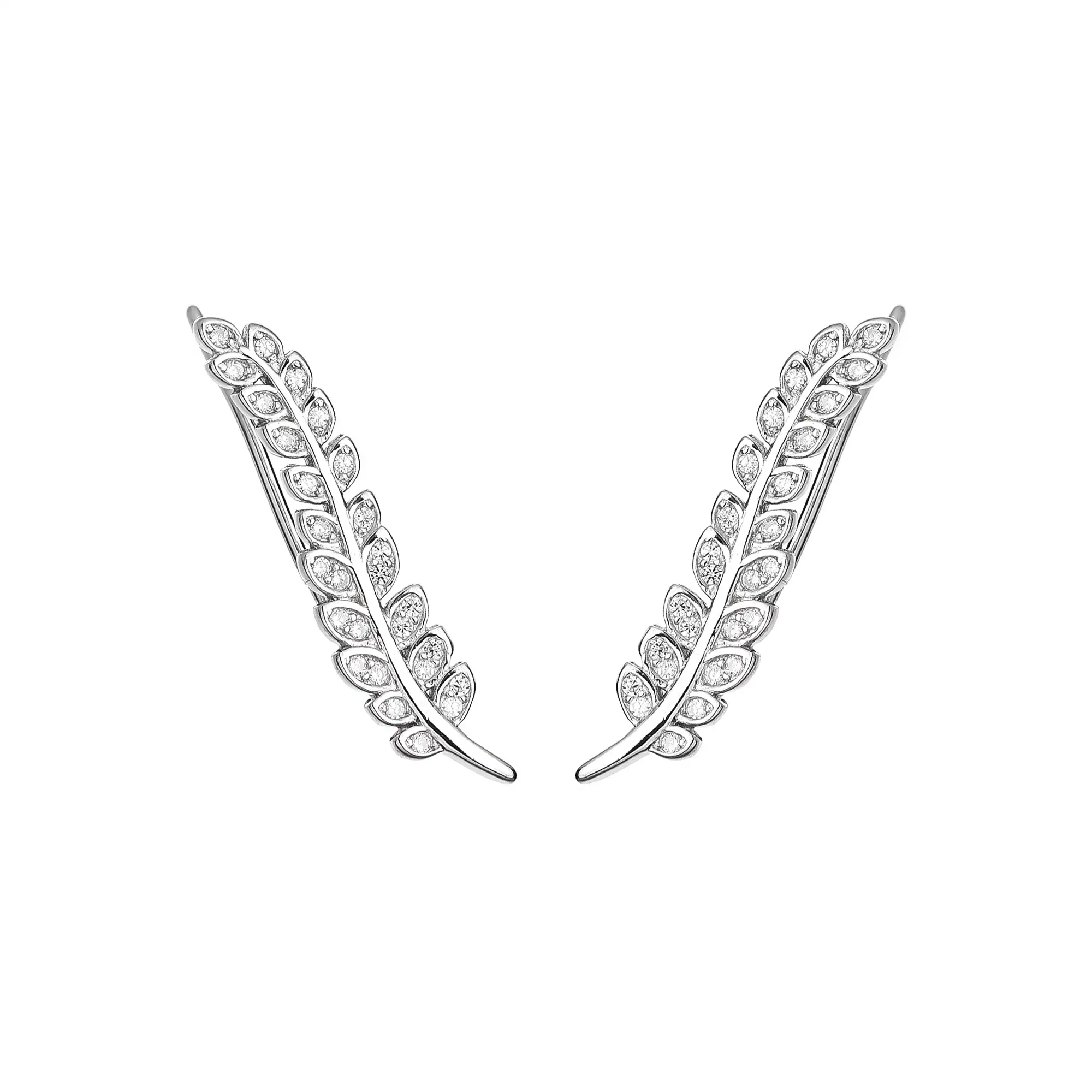 Silver Cubic Zirconia Leaf Climber Earring 50200002