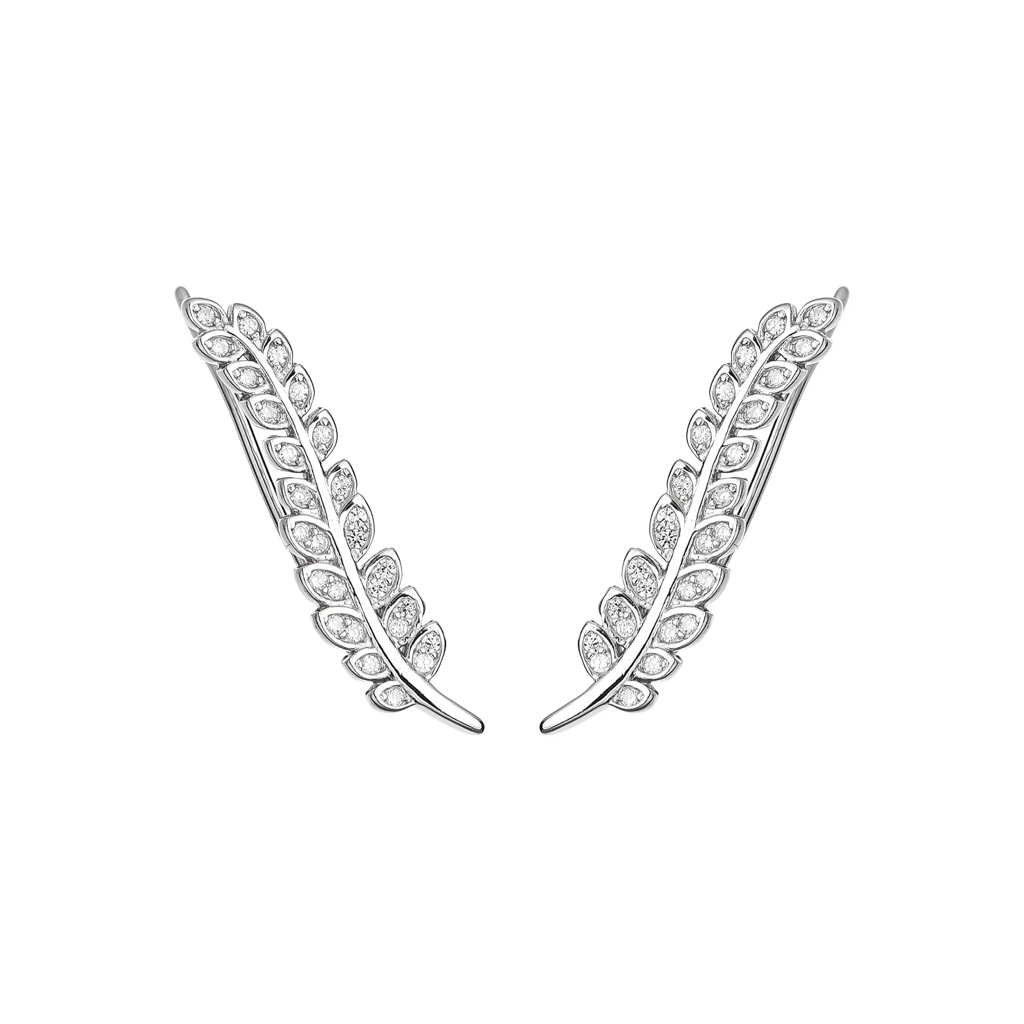 Silver Cubic Zirconia Leaf Climber Earring 50200002