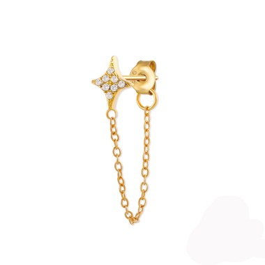 Silver Cubic Zirconia Star Earring with Chain 50200007