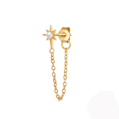 Silver Star Pearl Earring with Chain 50200008