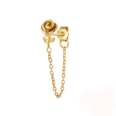 Silver Plain Rose Flower Earring with Chain 50200009