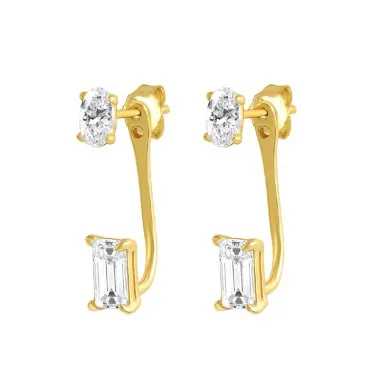 Silver Rectangle Cubic Zirconia Ear Jacket 50200023