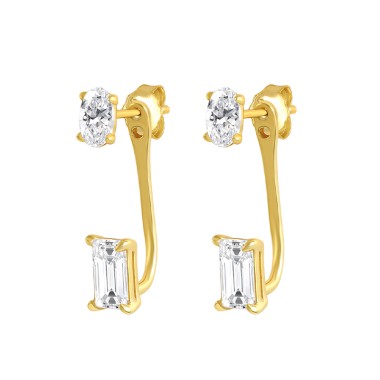 Silver Rectangle Cubic Zirconia Ear Jacket 50200023