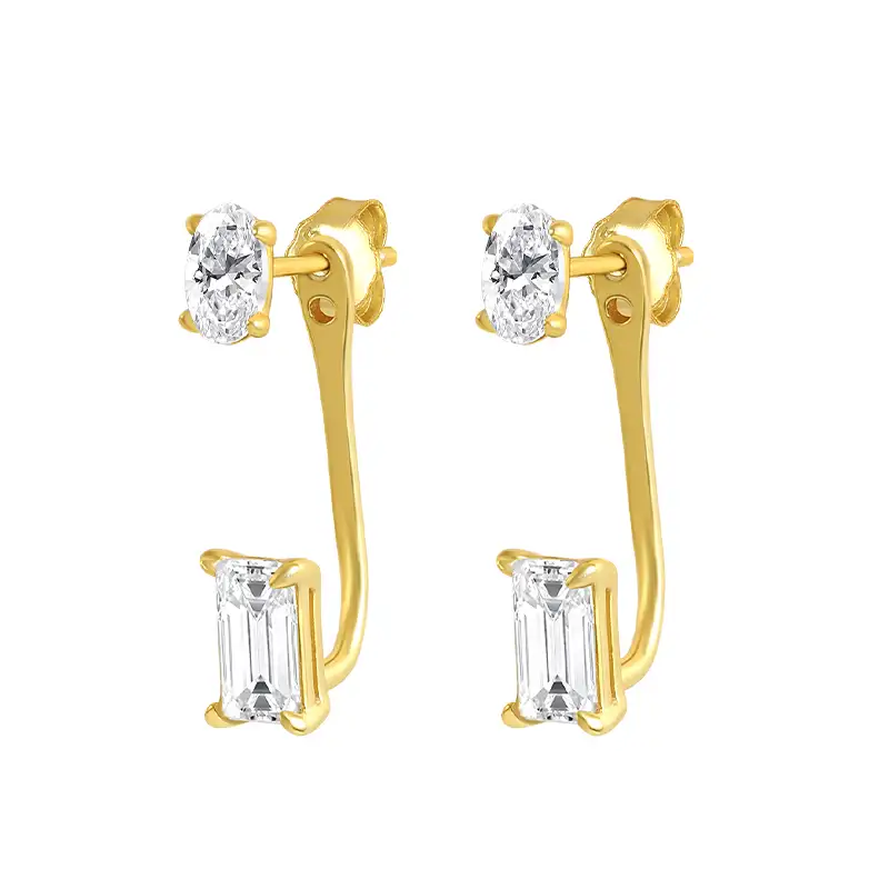 Silver Rectangle Cubic Zirconia Ear Jacket 50200023