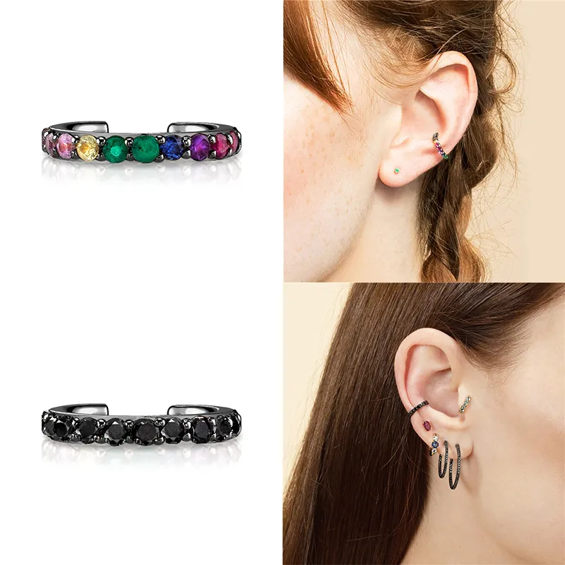 1pcs 925 Sterling Silver 10mm Zirconia Black Ear Cuff 50300006