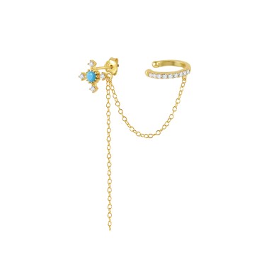 1pcs Cubic Zirconia Cross Chain Stud Cuff Earrings 50300007