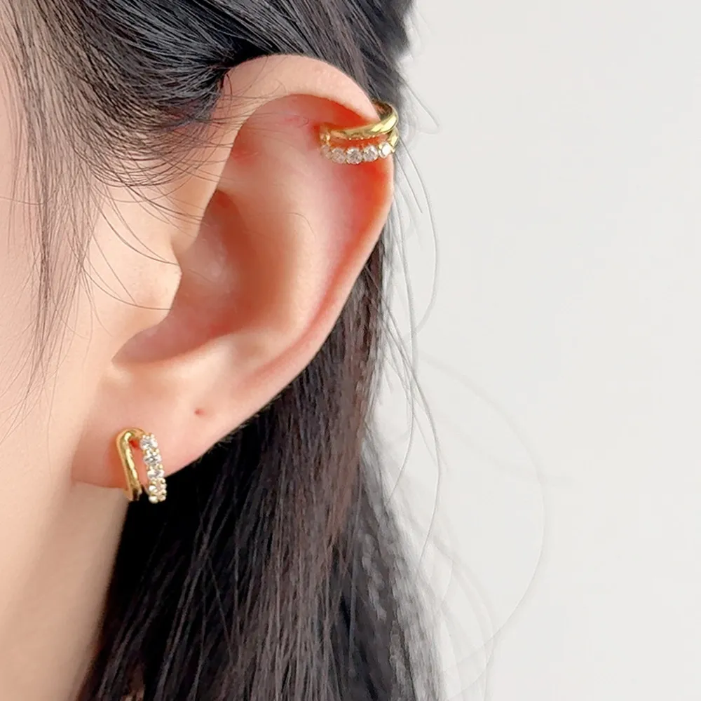 1pcs 925 Sterling Silver Double Row CZ Ear Cuff 50300010 - image1