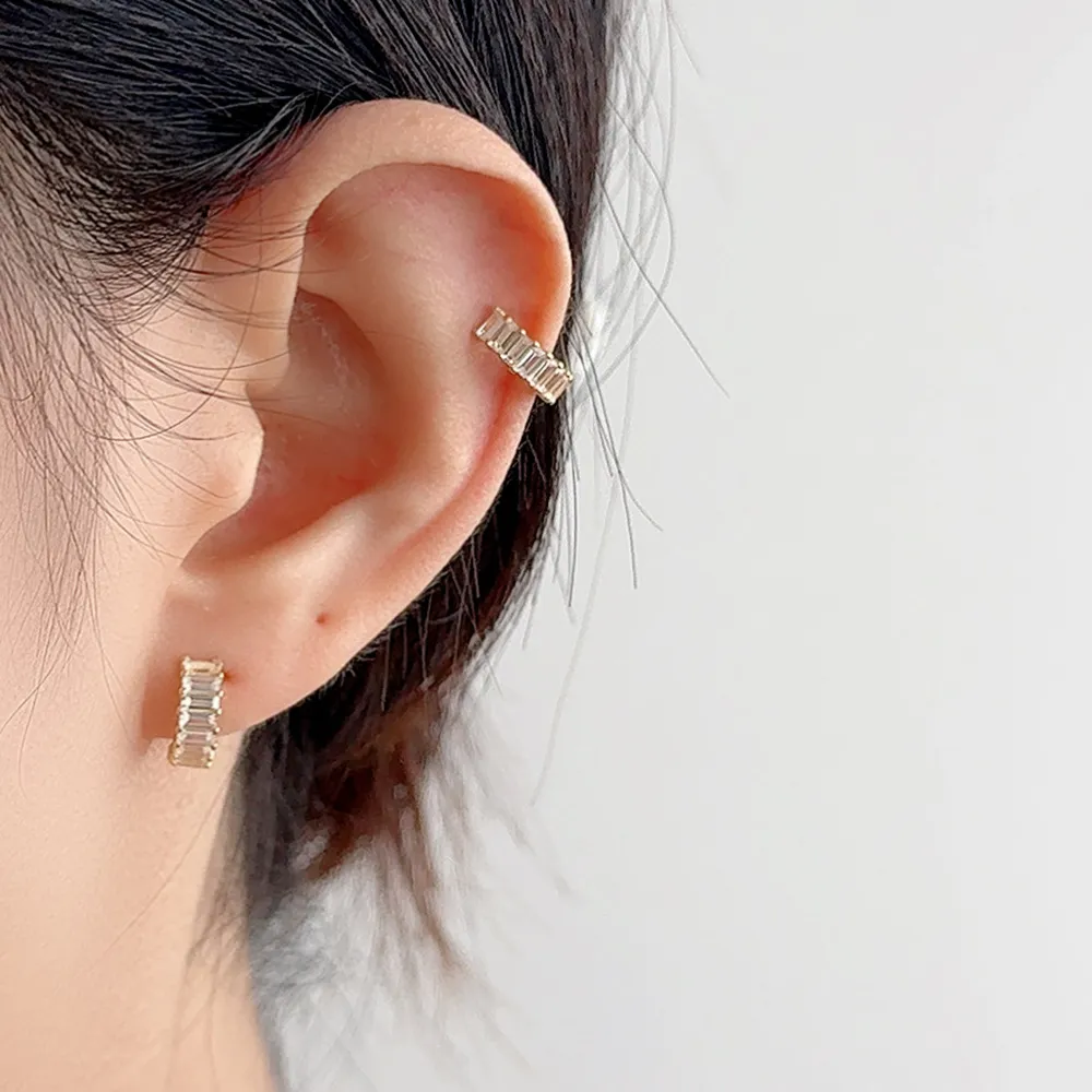 1pcs 925 Sterling Silver Gold Plated Baguette CZ Ear Cuff 50300011 - image1