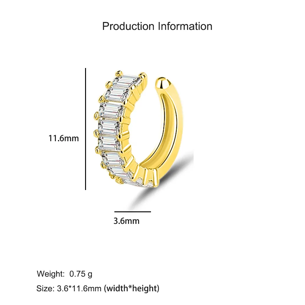 1pcs 925 Sterling Silver Gold Plated Baguette CZ Ear Cuff 50300011 - image2