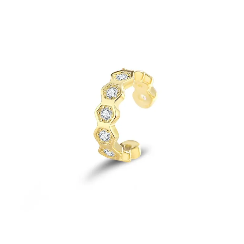 1pcs 925 Sterling Silver Honeycomb CZ Ear Cuff 50300012
