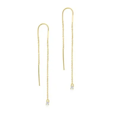 925 Sterling Silver Long Chain Zirconia Thread Through Earring 50500001
