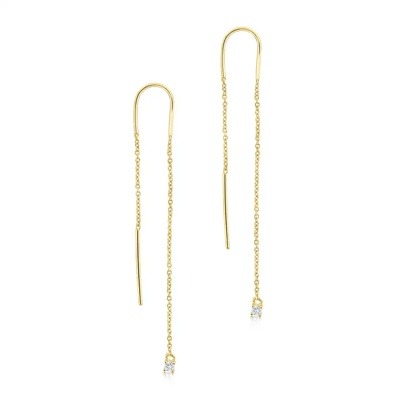 925 Sterling Silver Long Chain Zirconia Thread Through Earring 50500001