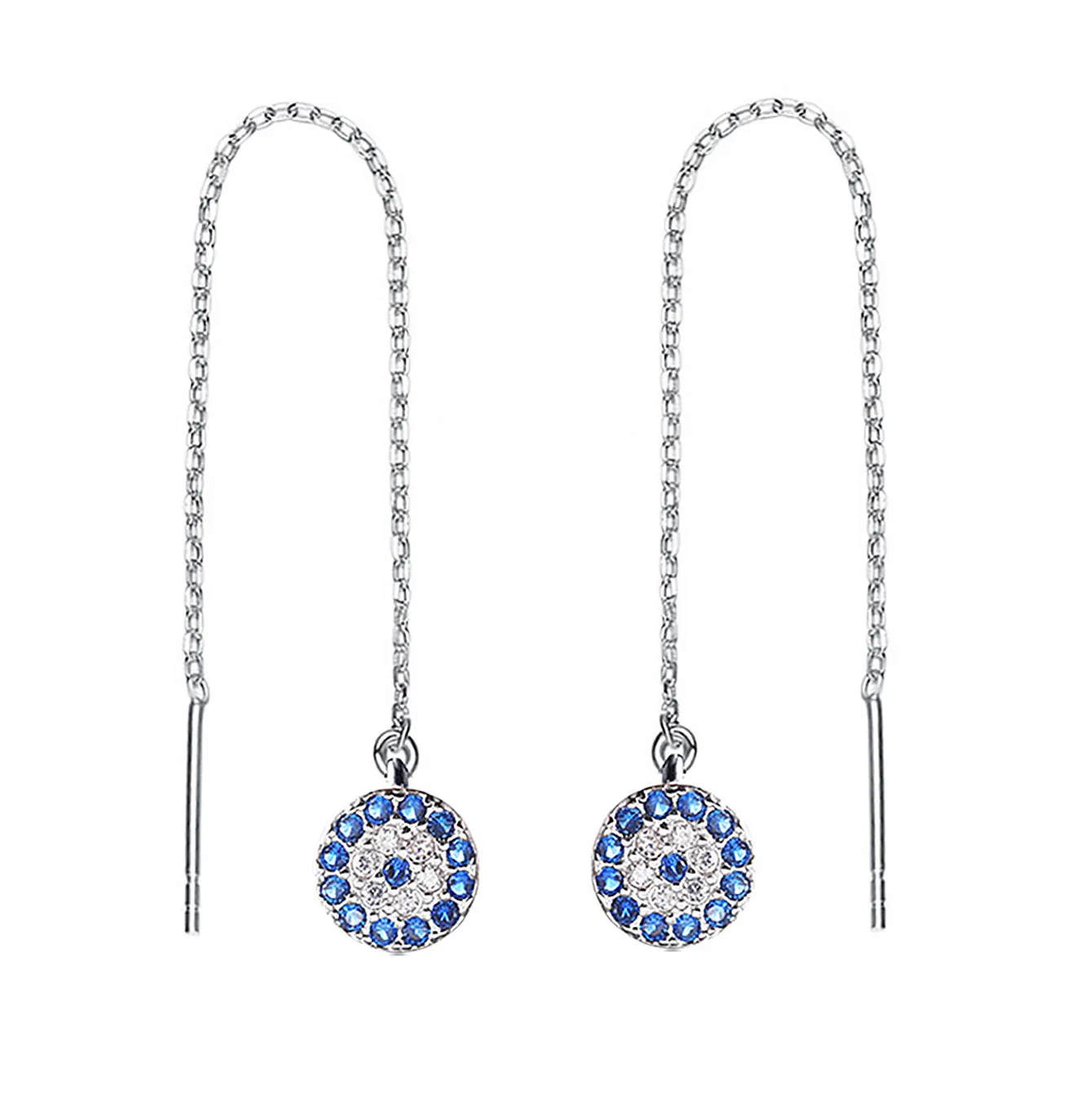 925 Sterling Silver Evil Eye Thread Through Earrings 50500003