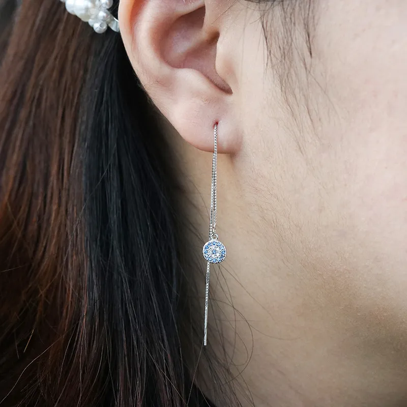 Box Chain Zirconia Eyes Thread Through Earring 50500004 - image2