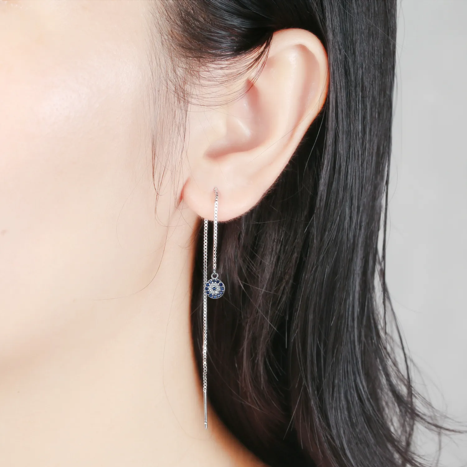 Box Chain Zirconia Eyes Thread Through Earring 50500004 - image1