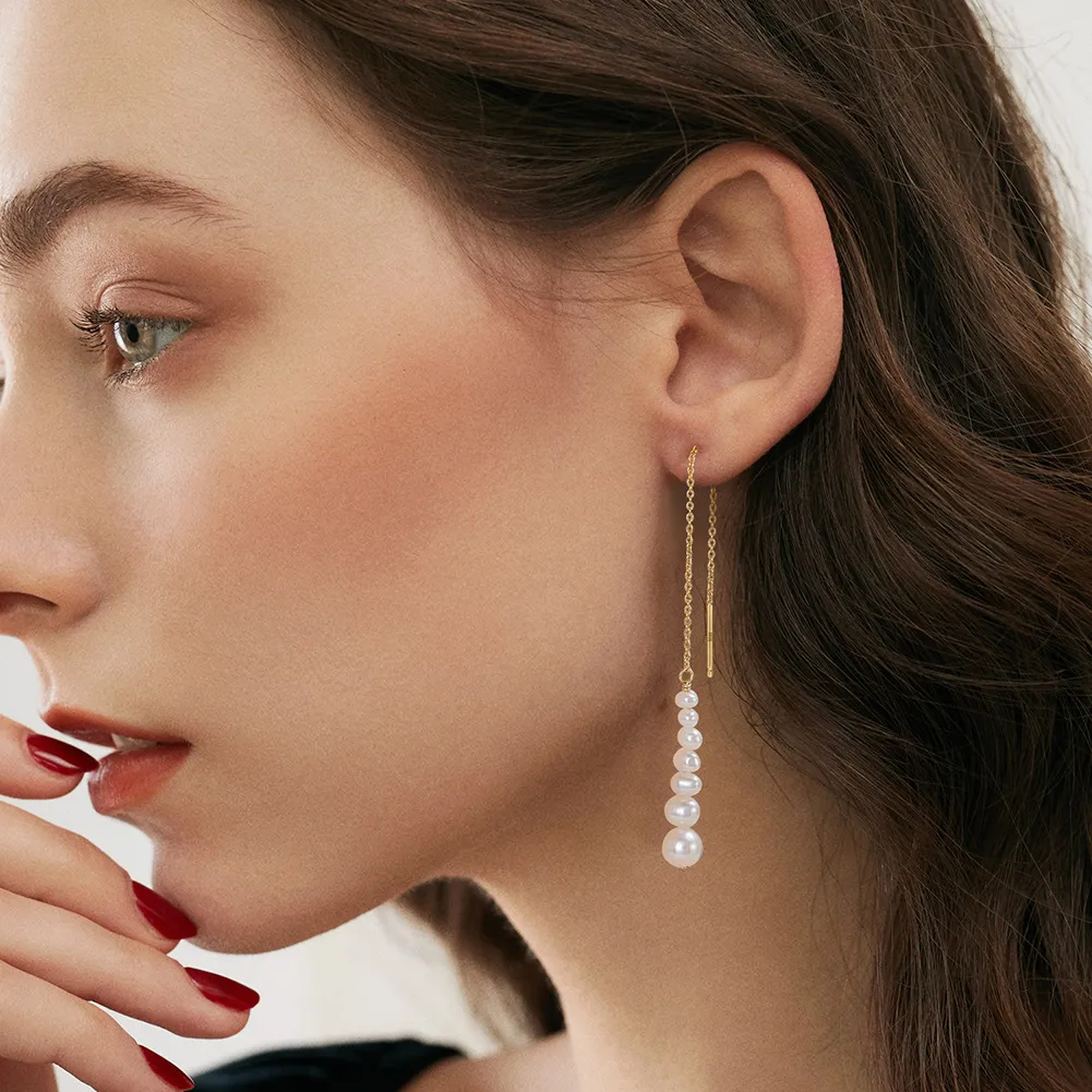925 Sterling Silver Fresh Water Pearl Thread Through Earring 50500006 - image1