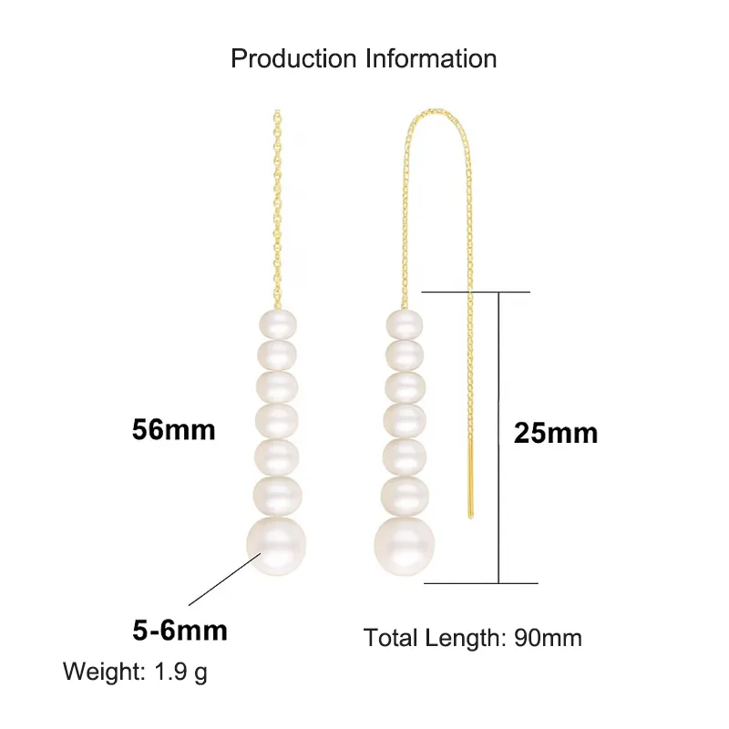 925 Sterling Silver Fresh Water Pearl Thread Through Earring 50500006 - image2