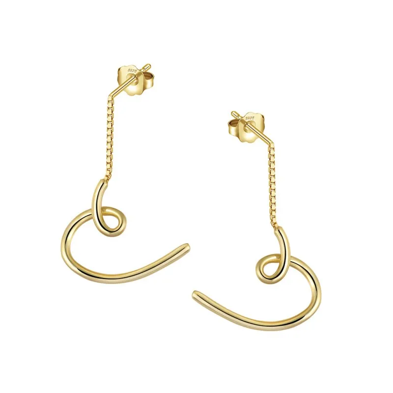 925 Sterling Silver Minimalist Heart Chain Earrings 50500007