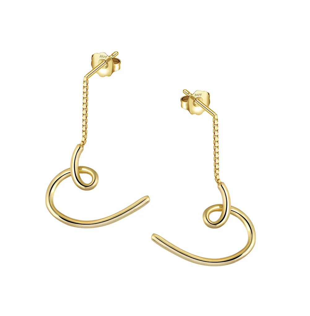 925 Sterling Silver Minimalist Heart Chain Earrings 50500007