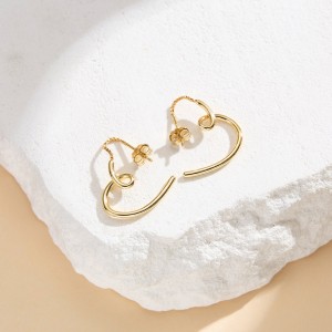 925 Sterling Silver Minimalist Heart Chain Earrings 50500007