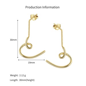 925 Sterling Silver Minimalist Heart Chain Earrings 50500007